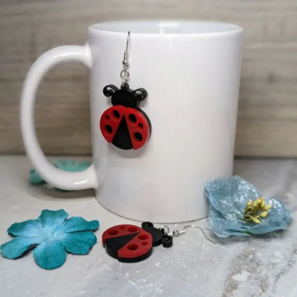 Red acrylic ladybug earrings