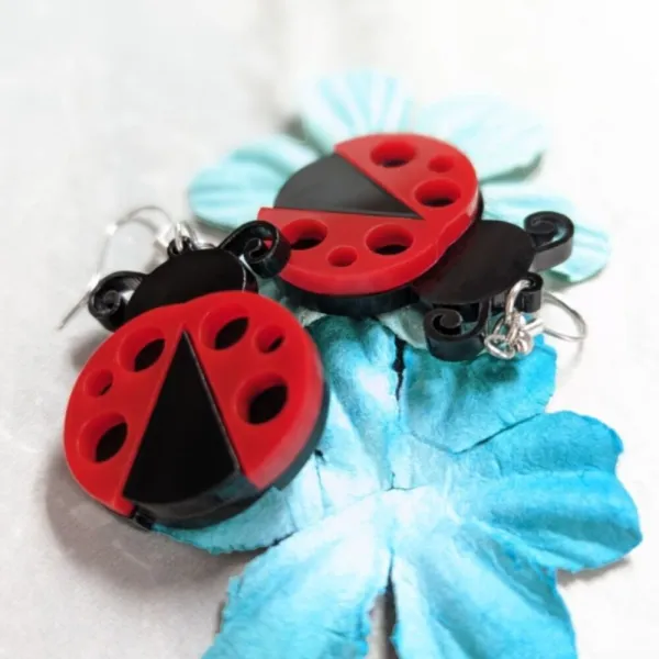 Red acrylic ladybug earrings