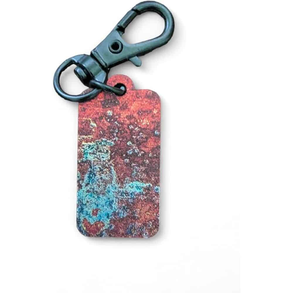 Colorful metal keychain with lobster clasp, handmade jewelry accessory from Yellow Lab Creations.