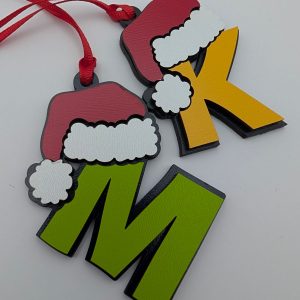 Santa hat letter N keychain with red ribbon, festive holiday accessory, colorful Christmas decor, holiday-themed gift, Christmas jewelry.