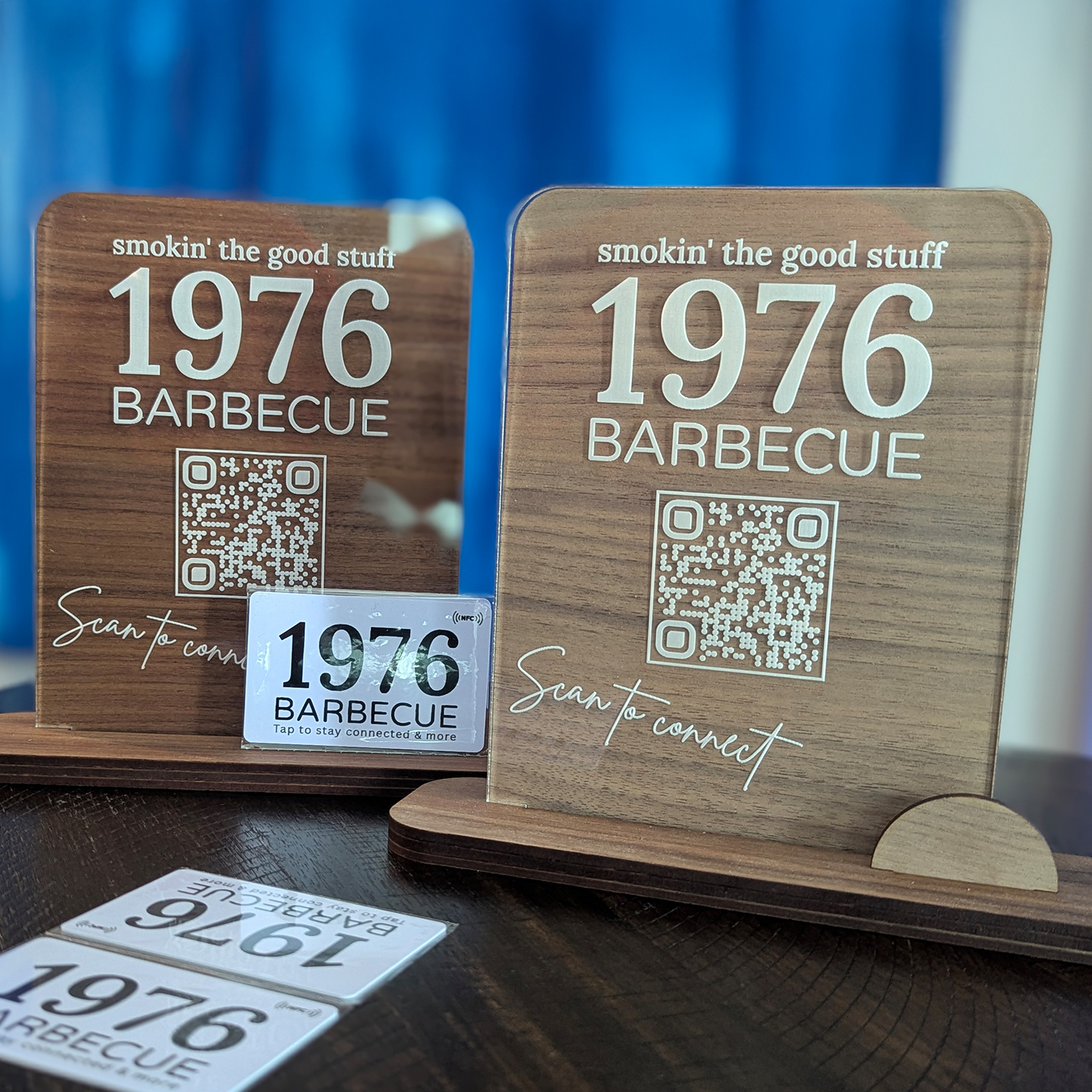 Display signs for 1976 Barbecue with QR codes